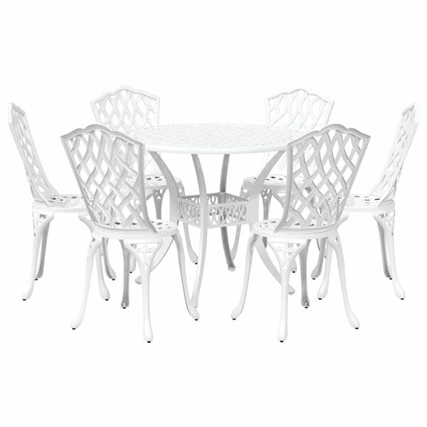 vidaXL Garden Dining Set 7 pcs White Aluminium