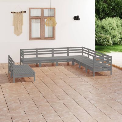 vidaXL 9 Piece Garden Lounge Set Solid Wood Pine Grey