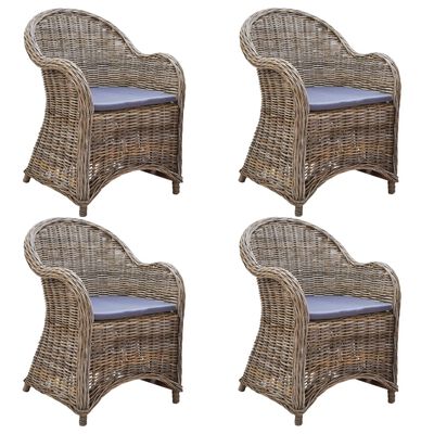 vidaXL Outdoor Chairs 4 pcs with Cushions Natural Rattan