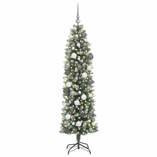 vidaXL Artificial Slim Christmas Tree Green and White 180 cm