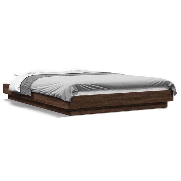 vidaXL Bed Frame with LED Lights without Mattress Brown Oak 120x190cm