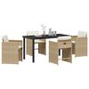 vidaXL Garden Dining Set with Cushion 5 pcs Beige Poly Rattan