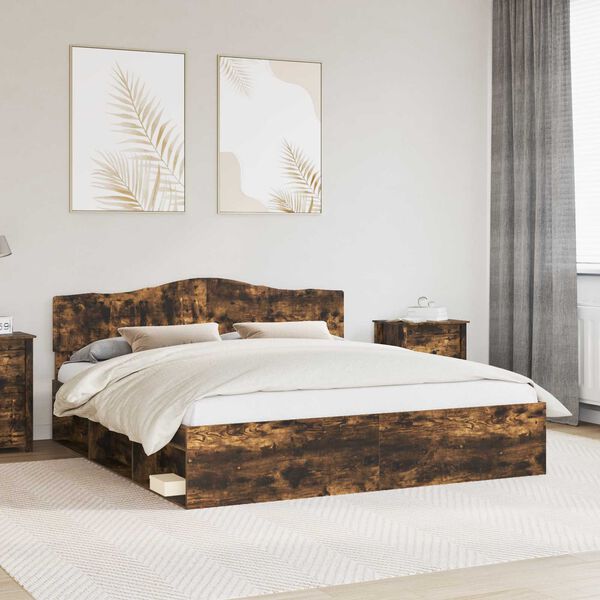 vidaXL Bed Frame Smoked Oak 180 x 200 cm Solid Pine Wood