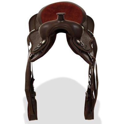 vidaXL Western Saddle. Headstall&Breast Collar Real Leather 12" Brown