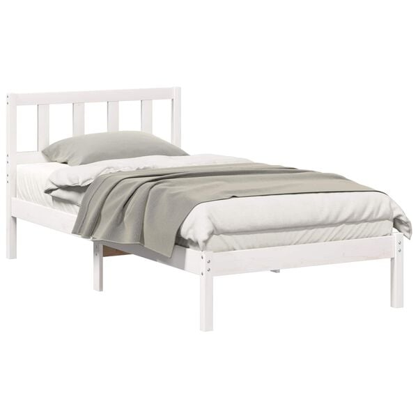 vidaXL Bed Frame with Headboard White 90 x 190 cm Solid Pine Wood