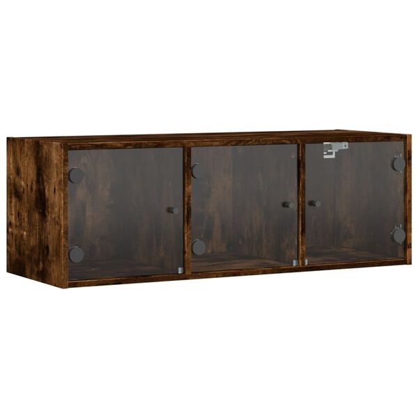 vidaXL Wall Cabinet with Glass Doors Smoked Oak 102x37x35 cm