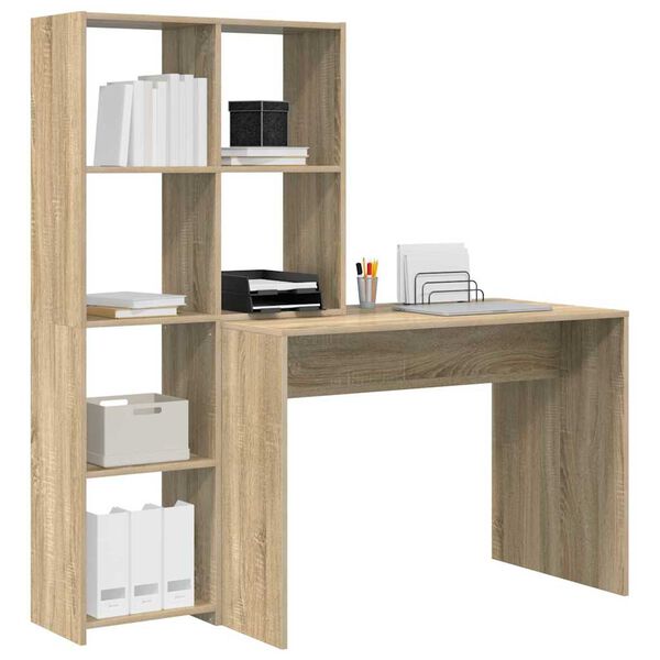 vidaXL Desk with Shelf Sonoma Oak 138.5 x 55 x 143 cm Engineered Wood