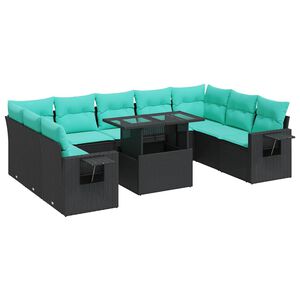 vidaXL 10 Piece Garden Sofa Set with Cushions Black Poly Rattan Acacia