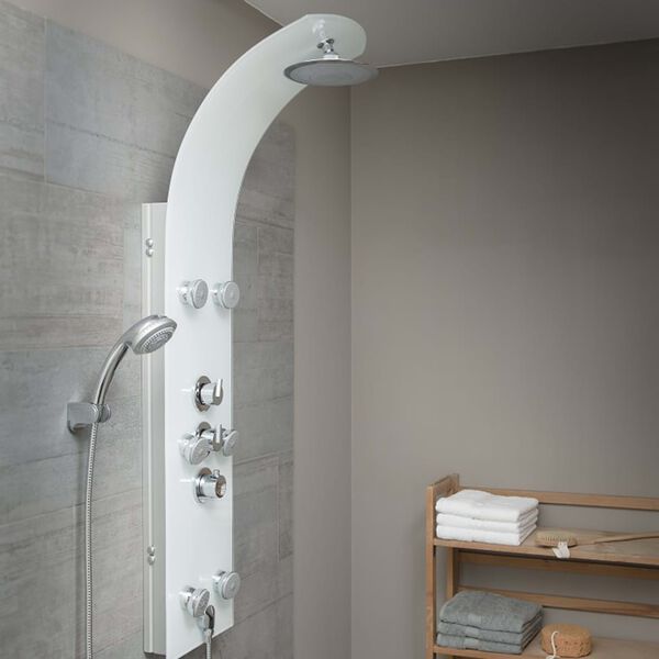 SCH&Uuml;TTE Glass Shower Panel with Thermostatic Mixer LANZAROTE White