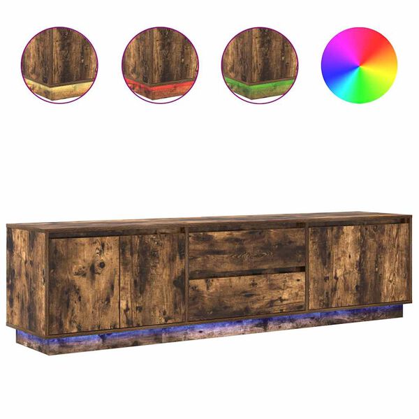 vidaXL TV Cabinet with LED Lights Smoked Oak 193.5x41x50 cm