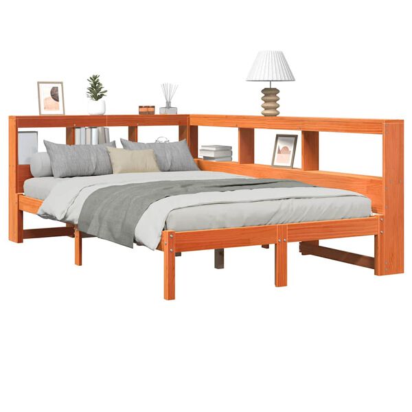 vidaXL Bookcase Bed without Mattress Wax Brown 120x190 cm Solid Wood Pine