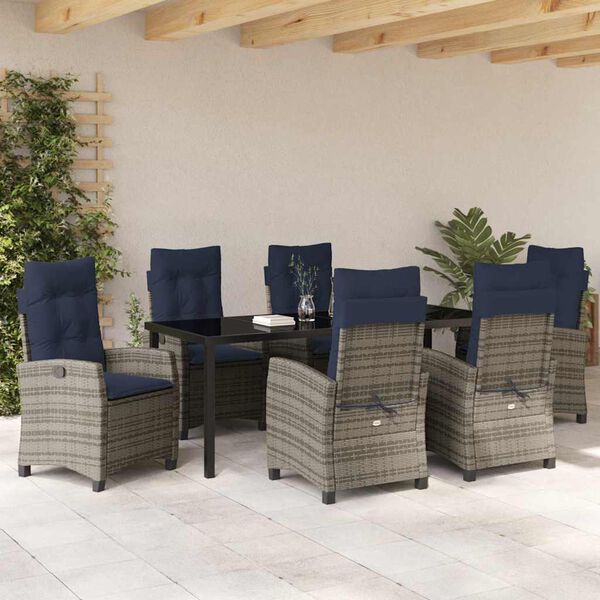 vidaXL Garden Dining Set with Cushion 7 pcs Grey Poly Rattan