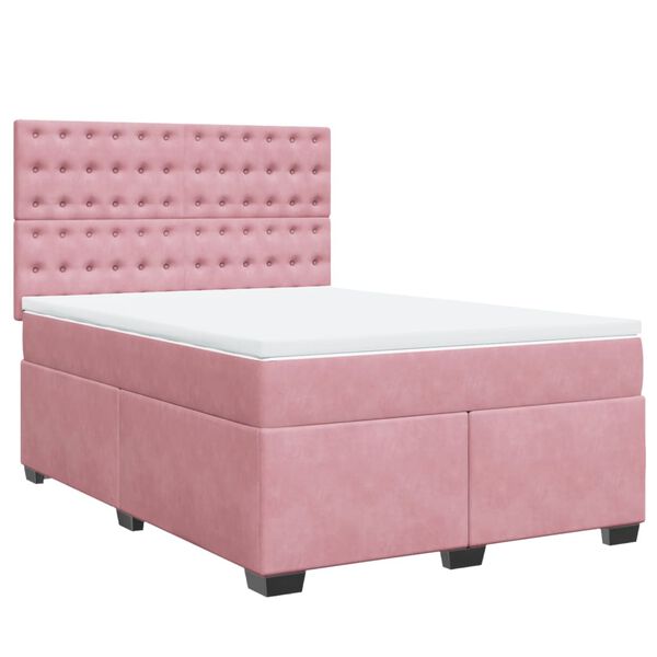 vidaXL Box Spring Bed with Mattress Pink 140x190 cm Velvet