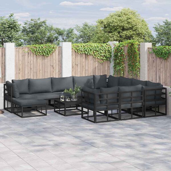 vidaXL Garden Sofa Set 11 pcs Black Aluminium