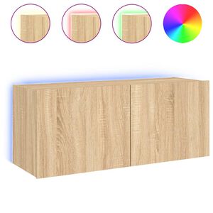 vidaXL TV Wall Cabinet with LED Lights Sonoma Oak 100x35x41 cm