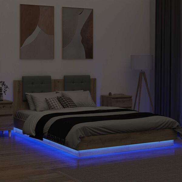 vidaXL Bed Frame with Headboard with Storage Artisan Oak 160 x 200 cm