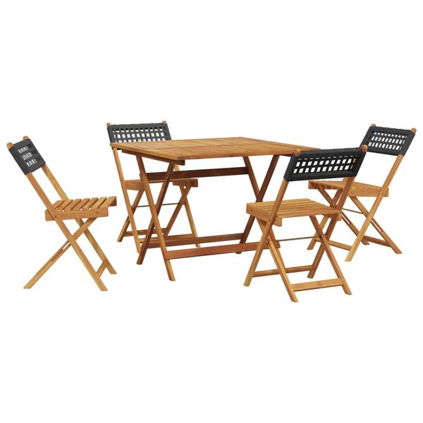 vidaXL 5 Piece Garden Dining Set Black Poly Rattan and Solid Wood