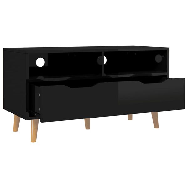 vidaXL TV Cabinet High Gloss Black 90x40x48.5 cm Engineered Wood