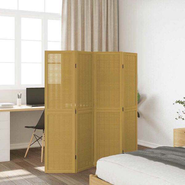 vidaXL Room Divider 4 Panels Brown Solid Wood Paulownia