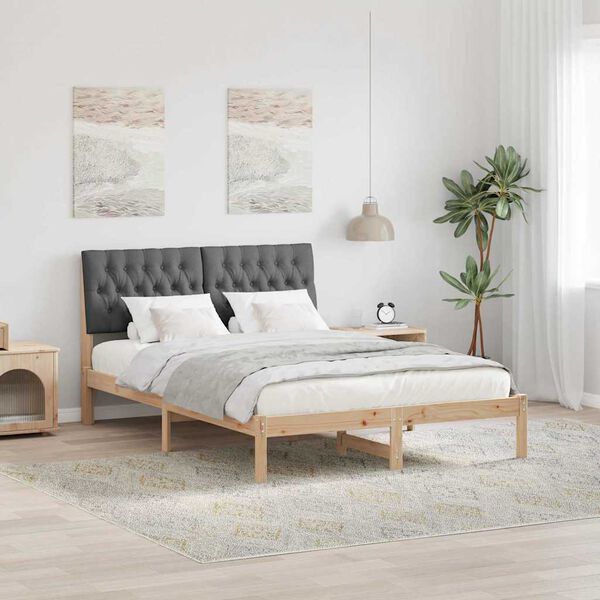 vidaXL Bed Frame with Upholstered Headboard Brown 135 x 190 cm