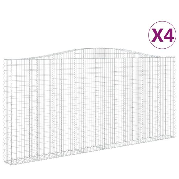 vidaXL Arched Gabion Baskets 4 pcs 400x30x180/200 cm Galvanised Iron