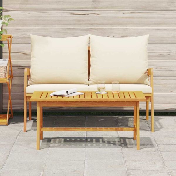 vidaXL Bistro Set with Cushion 2 pcs Oil Natural Solid Acacia Wood