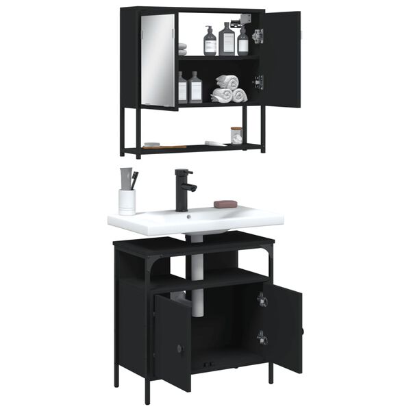 vidaXL 2 Piece Bathroom Furniture Set Black Engineered Wood