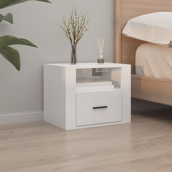 vidaXL Wall-mounted Bedside Cabinet High Gloss White 50x36x40 cm