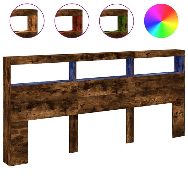 vidaXL Headboard Cabinet with LED Smoked Oak 220x17x102 cm
