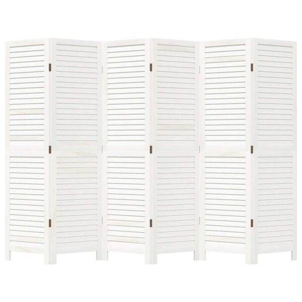 vidaXL Room Divider&nbsp;6 Panels White Solid Wood Paulownia