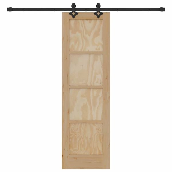 vidaXL Sliding Door Natural and Black 61 x 198.5 cm Solid Pine Wood