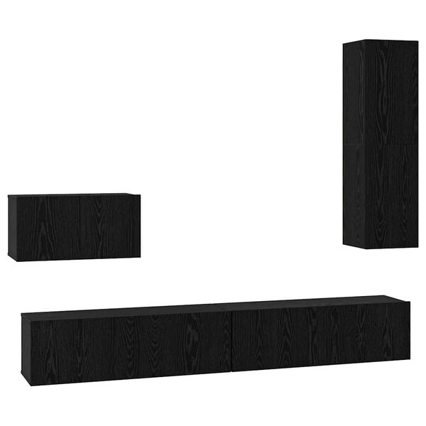 vidaXL Wall TV Cabinet Wall-mounted 4 pcs Black Oak Engineered Wood