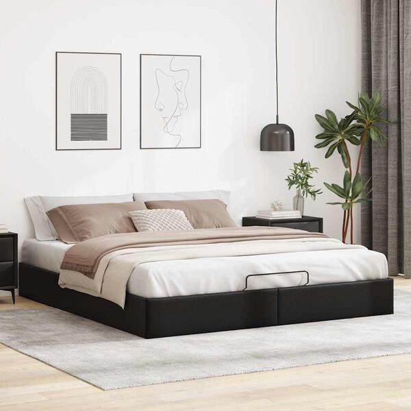 vidaXL Ottoman Bed Frame without Mattress Black Super King Faux Leather