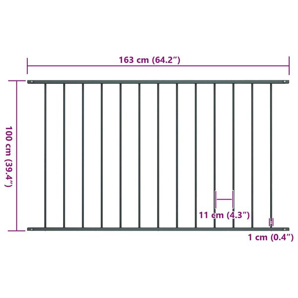 vidaXL Fence Panel Powder-coated Steel 1.7x1 m Anthracite