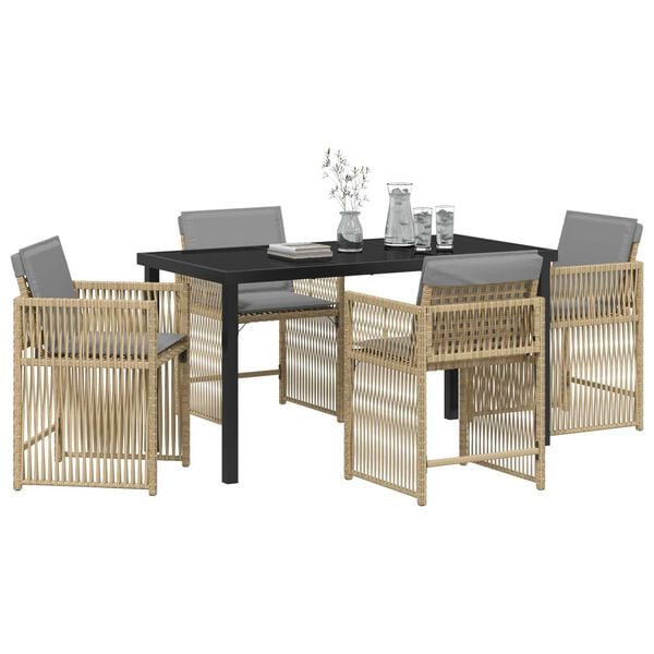 vidaXL Garden Dining Set 5 pcs Beige Poly Rattan