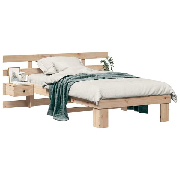 vidaXL Bed Frame with Headboard Brown 75 x 190 cm Solid Pine Wood