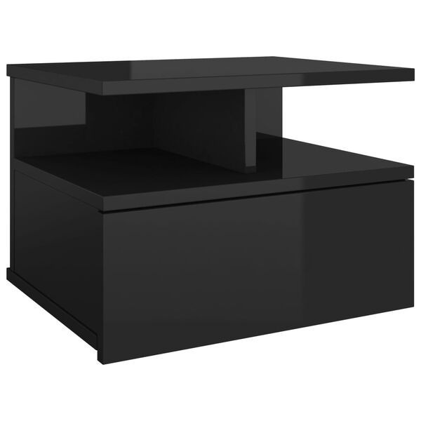 vidaXL Floating Nightstand High Gloss Black 40x31x27 cm Engineered Wood