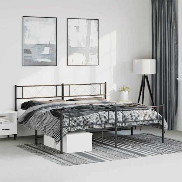 vidaXL Metal Bed Frame without Mattress with Footboard Black 193x203cm