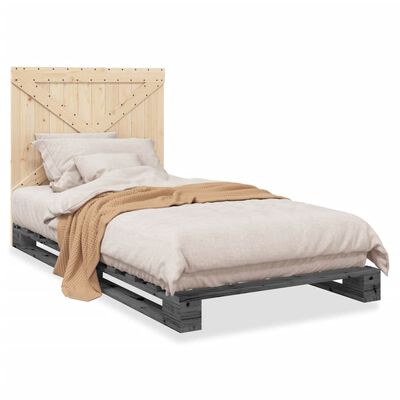 vidaXL Bed Frame with Headboard Grey 100x200 cm Solid Wood Pine