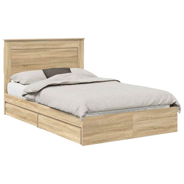 vidaXL Storage Bed with Drawer Sonoma Oak 120 x 190 cm Engineered Wood