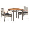 vidaXL 3 Piece Garden Dining Set with Cushions Grey Poly Rattan