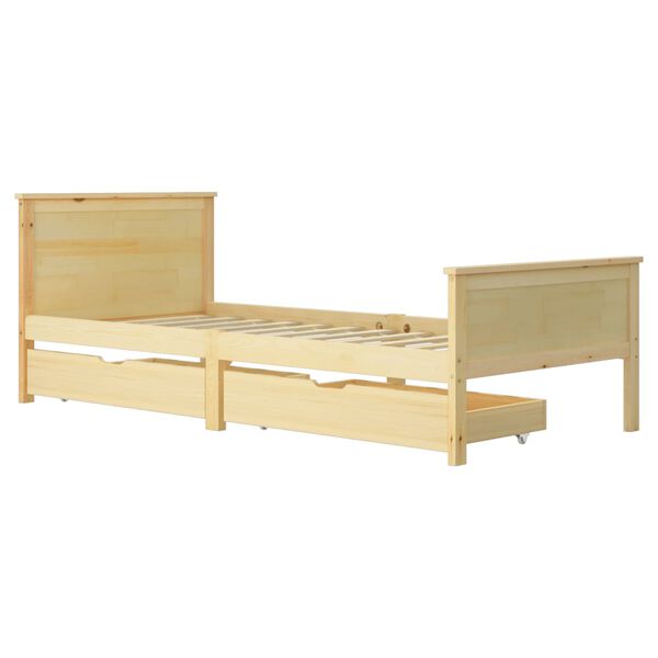 vidaXL Bed Frame without Mattress with 2 Drawers Solid Wood 90x200 cm