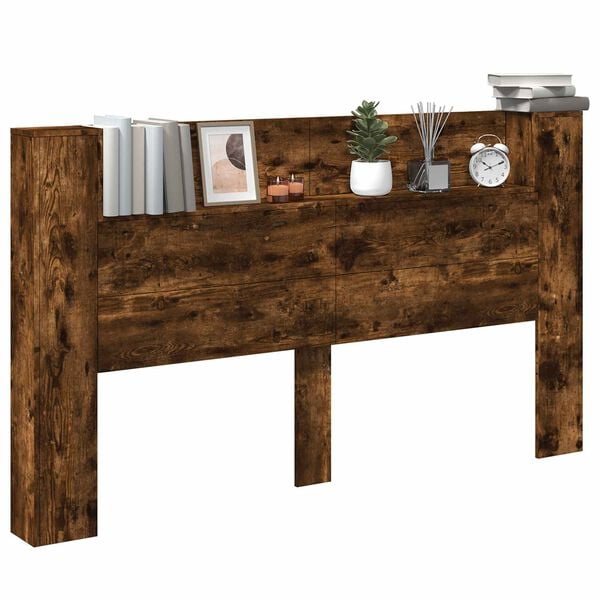 vidaXL Headboard Cabinet with LED Smoked Oak 180 x 16.5 x 103.5 cm