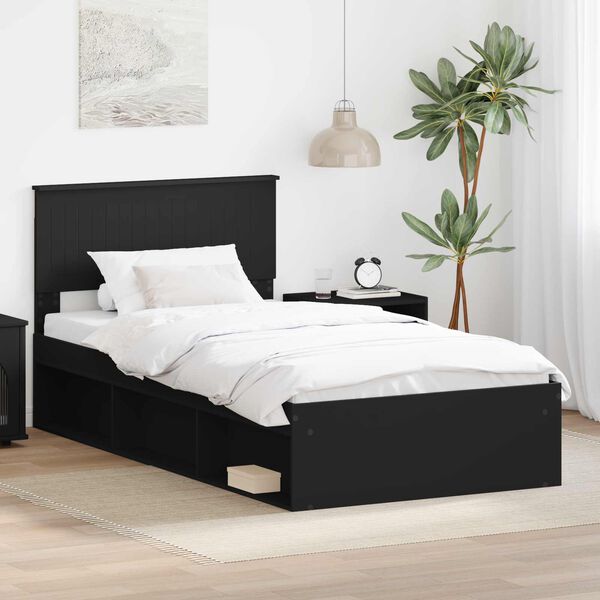 vidaXL Bed Frame with Headboard Black 100 x 200 cm Solid Pine Wood