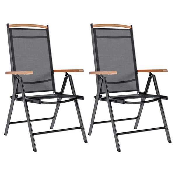 vidaXL Folding Garden Chairs 2 pcs Aluminium and Textilene Black