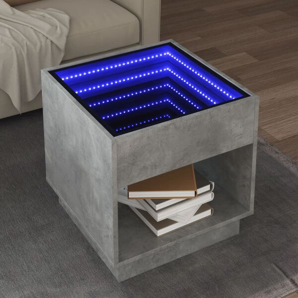 vidaXL Coffee Table with Infinity LED Concrete Grey 50x50x50 cm