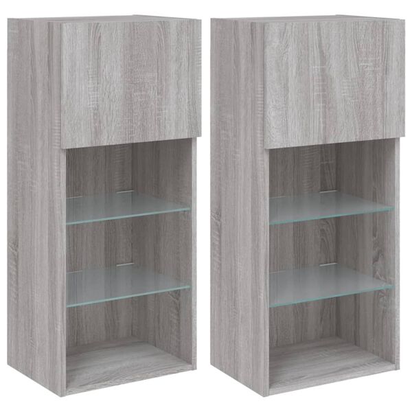 vidaXL TV Cabinets with LED Lights 2 pcs Grey Sonoma 40.5x30x90 cm