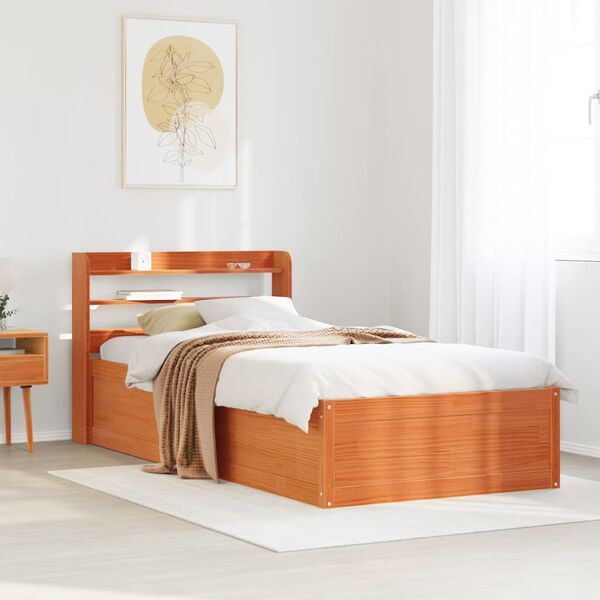 vidaXL Bed Frame with Headboard Wax Brown 100x200 cm Solid Wood Pine