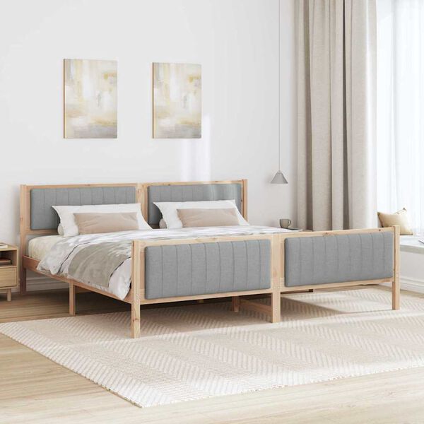 vidaXL Bed frame Brown and light grey 200 x 200 cm Solid pine wood