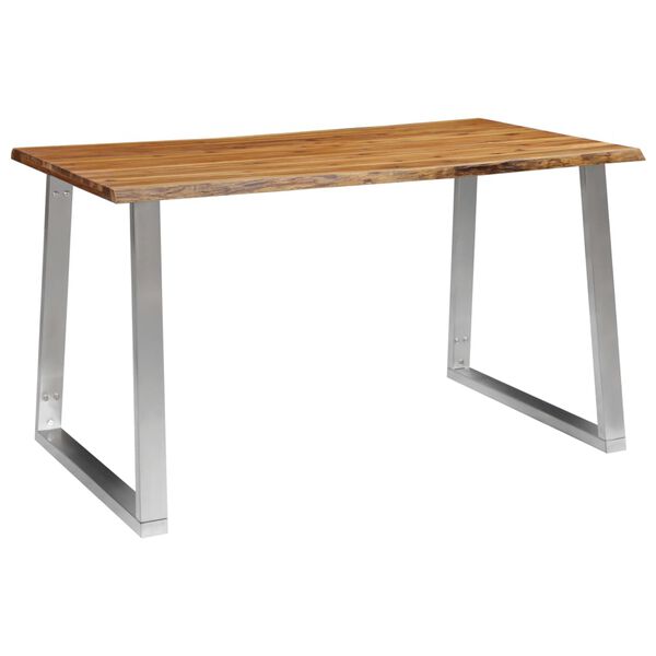 vidaXL Dining Table 140x80x75 cm Solid Acacia Wood and Stainless Steel